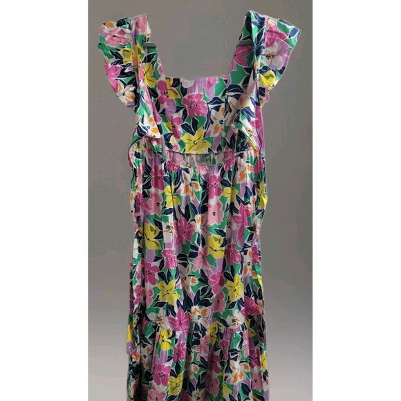 Meet Me In Santorini Sz M Floral Flutter Sleeve Tie Back Cut Out Maxi Dress - Picture 11 of 12